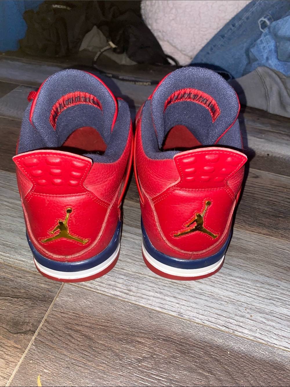 Jordan 4 fiba collab Men’s Red and Navy Mid-Top Retro Sneakers - Picture 4 of 6